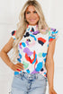 Abstract Print Smocked Bodice Ruffle Sleeve Blouse