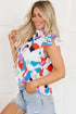 Abstract Print Smocked Bodice Ruffle Sleeve Blouse