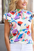 Abstract Print Smocked Bodice Ruffle Sleeve Blouse