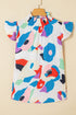 Abstract Print Smocked Bodice Ruffle Sleeve Blouse