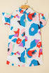 Abstract Print Smocked Bodice Ruffle Sleeve Blouse