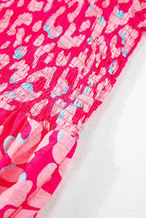 Abstract Print Smocked Ruffle Strap Tiered Maxi Dress