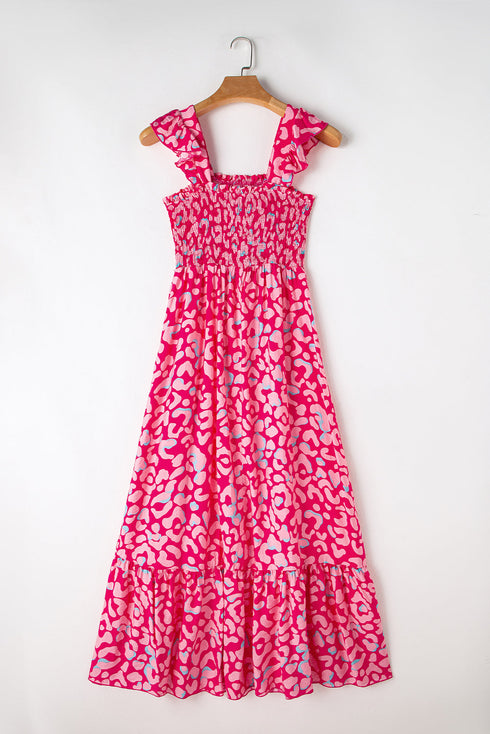 Abstract Print Smocked Ruffle Strap Tiered Maxi Dress