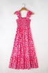 Abstract Print Smocked Ruffle Strap Tiered Maxi Dress