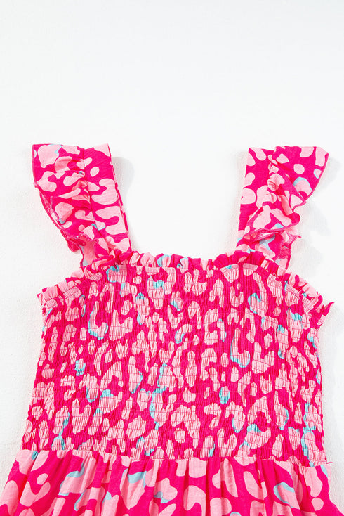 Abstract Print Smocked Ruffle Strap Tiered Maxi Dress
