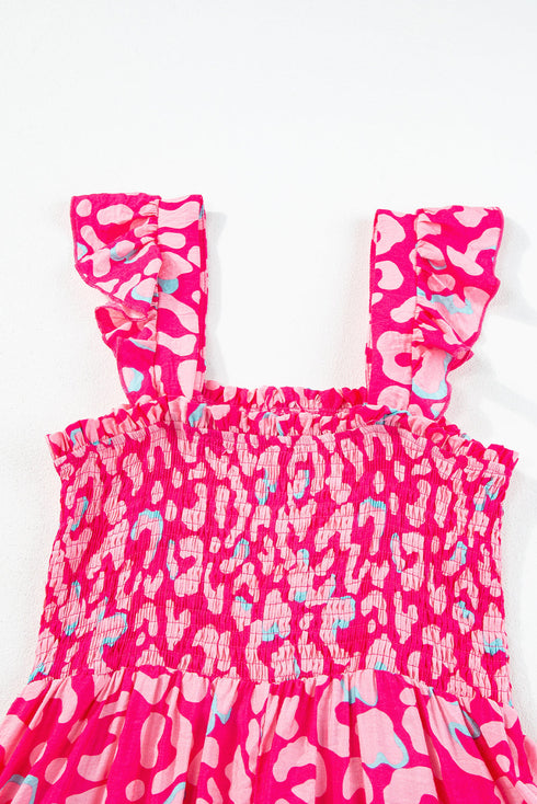 Abstract Print Smocked Ruffle Strap Tiered Maxi Dress