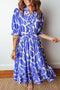 Abstract Print Smocked Waist Puff Half Sleeve Maxi Dress