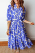 Abstract Print Smocked Waist Puff Half Sleeve Maxi Dress