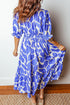 Abstract Print Smocked Waist Puff Half Sleeve Maxi Dress