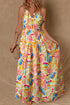 Abstract Print Spaghetti Strap Piping Detail Maxi Dres