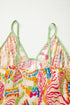 Abstract Print Spaghetti Strap Piping Detail Maxi Dres