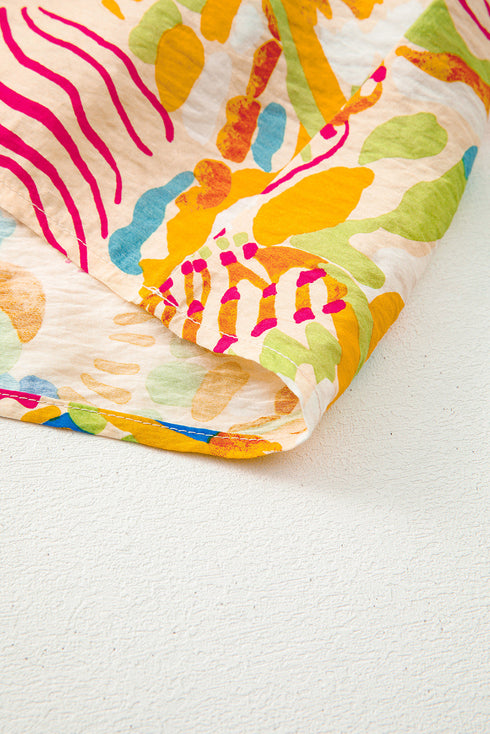 Abstract Print Spaghetti Strap Piping Detail Maxi Dres