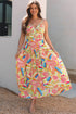 Abstract Print Spaghetti Strap Piping Detail Maxi Dres