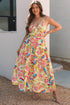 Abstract Print Spaghetti Strap Piping Detail Maxi Dres