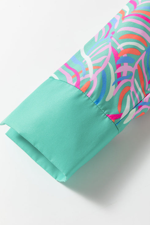 Abstract Print Split Neck Bracelet Sleeve Shift Mini Dress