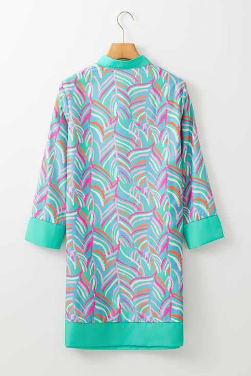 Abstract Print Split Neck Bracelet Sleeve Shift Mini Dress