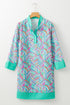 Abstract Print Split Neck Bracelet Sleeve Shift Mini Dress