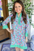Abstract Print Split Neck Bracelet Sleeve Shift Mini Dress