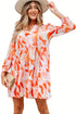 Abstract Print Split Neck Long Sleeve Mini Dress