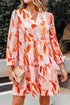 Abstract Print Split Neck Long Sleeve Mini Dress