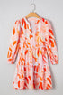 Abstract Print Split Neck Long Sleeve Mini Dress