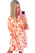 Abstract Print Split Neck Long Sleeve Mini Dress