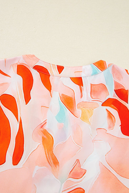 Abstract Print Split Neck Long Sleeve Mini Dress