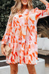 Abstract Print Split Neck Long Sleeve Mini Dress