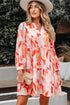 Abstract Print Split Neck Long Sleeve Mini Dress