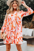 Abstract Print Split Neck Long Sleeve Mini Dress