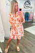 Abstract Print Split Neck Long Sleeve Mini Dress