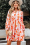 Abstract Print Split Neck Long Sleeve Mini Dress
