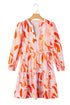 Abstract Print Split Neck Long Sleeve Mini Dress