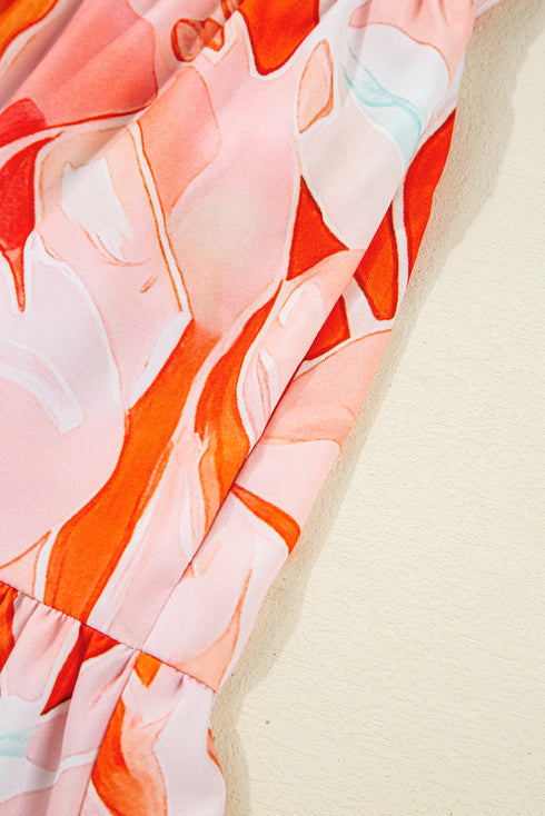 Abstract Print Split Neck Long Sleeve Mini Dress