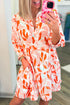 Abstract Print Split Neck Long Sleeve Mini Dress
