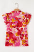 Abstract Print Split Neck Ruffle Sleeve Viscose Blend Blouse