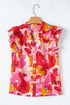 Abstract Print Split Neck Ruffle Sleeve Viscose Blend Blouse