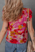 Abstract Print Split Neck Ruffle Sleeve Viscose Blend Blouse