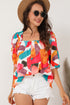 Abstract Print Square Neck Woven Short Sleeve Blouse