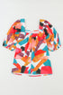 Abstract Print Square Neck Woven Short Sleeve Blouse