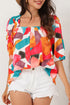 Abstract Print Square Neck Woven Short Sleeve Blouse