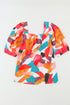 Abstract Print Square Neck Woven Short Sleeve Blouse