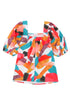 Abstract Print Square Neck Woven Short Sleeve Blouse