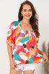 Abstract Print Square Neck Woven Short Sleeve Blouse