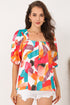 Abstract Print Square Neck Woven Short Sleeve Blouse