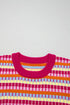 Abstract Print Striped Knit Short Sleeve Sweater