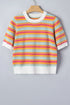 Abstract Print Striped Knit Short Sleeve Sweater