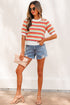 Abstract Print Striped Knit Short Sleeve Sweater