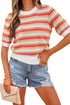 Abstract Print Striped Knit Short Sleeve Sweater