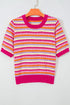 Abstract Print Striped Knit Short Sleeve Sweater